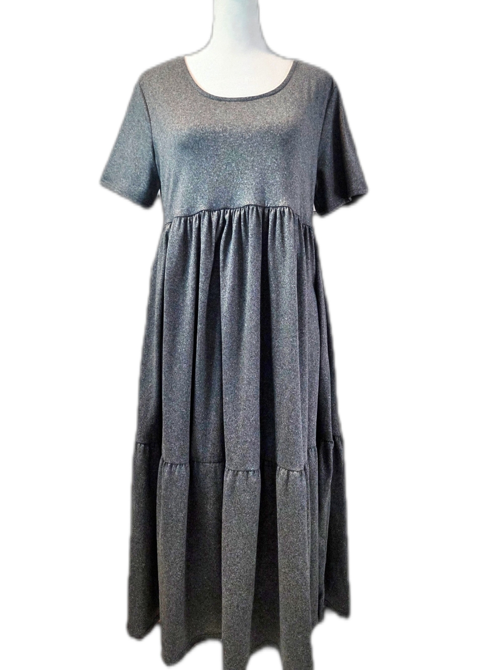 Women's Charcoal Tiered Midi Dress with Scoop Neck
